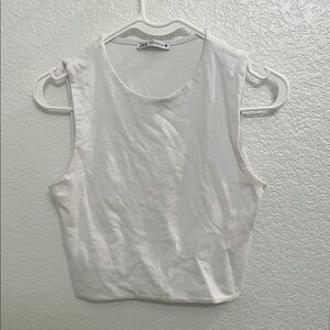 Zara White Fitted Sleeveless Crop Tank